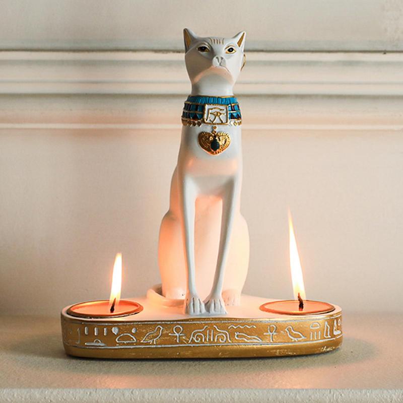 Smart Home Decor - Egyptian Cat Candlestick Resin Figurine Statue